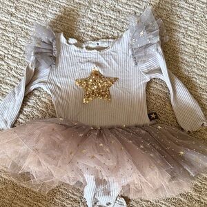 Petite Hailey Gold Star Tulle Baby Onesie 6 Months